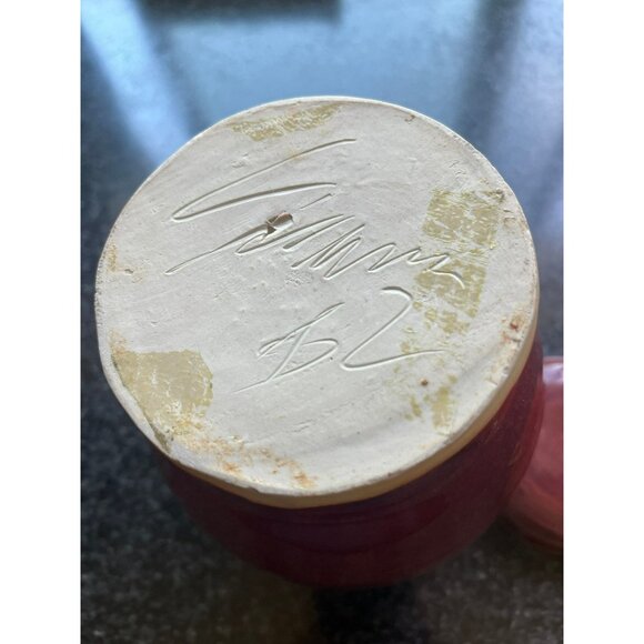 Vintage Ginger Pot With Lid Ceramic Handmade Pottery Hand Glazed Reddish Signed - Picture 9 of 10